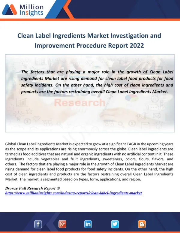 Clean Label Ingredients Market Wide Area Used,trend and Growth rate Report 2022