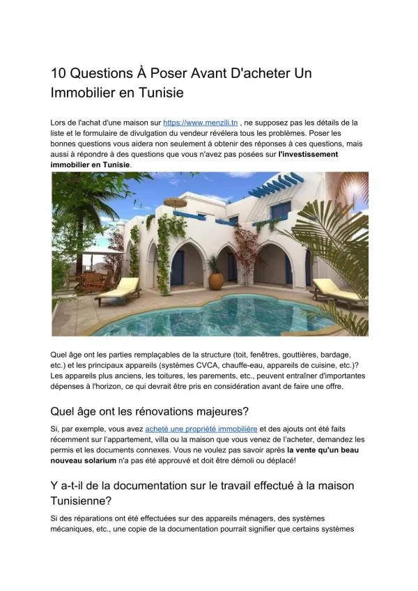 10 Questions Ã€ Poser Avant D'acheter Un Immobilier en Tunisie