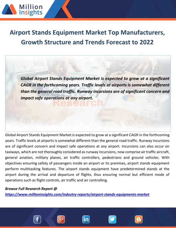 Airport Stands Equipment Market Top Manufacturers, Growth Structure and Trends Forecast to 2022