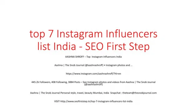 top 7 Instagram Influencers list India - SEO First Step