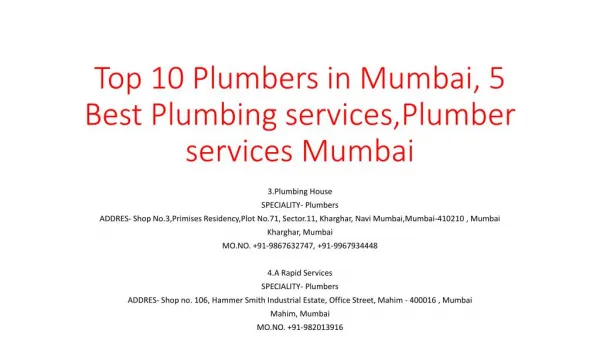 Top 10 Plumbers in Mumbai, 5 Best Plumbing services,Plumber services Mumbai