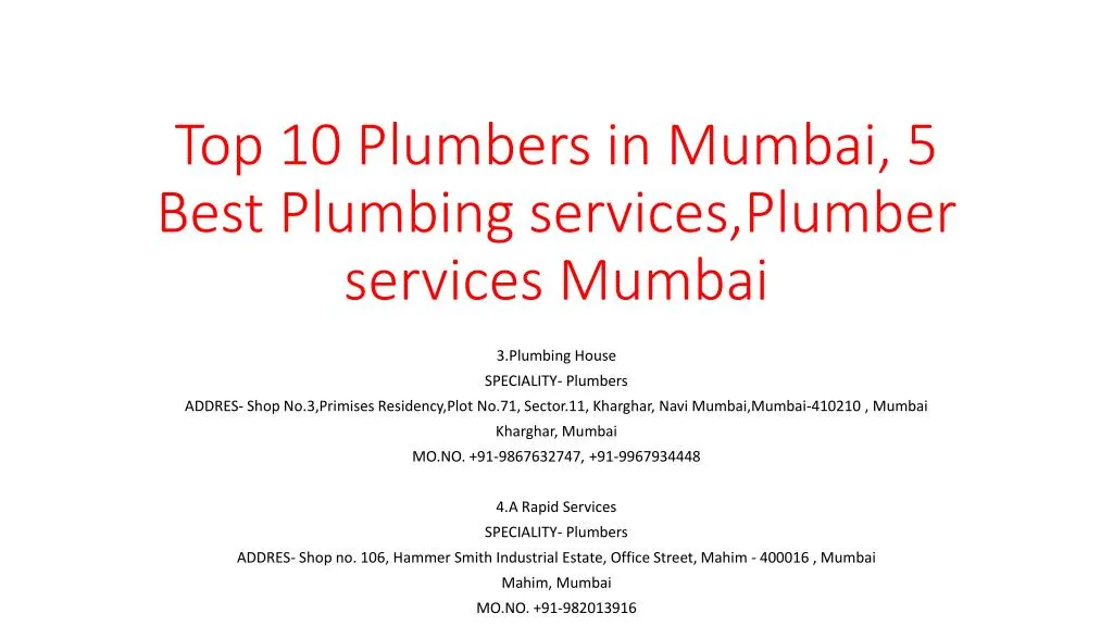 top 10 plumbers in mumbai 5 best plumbing services plumber services mumbai