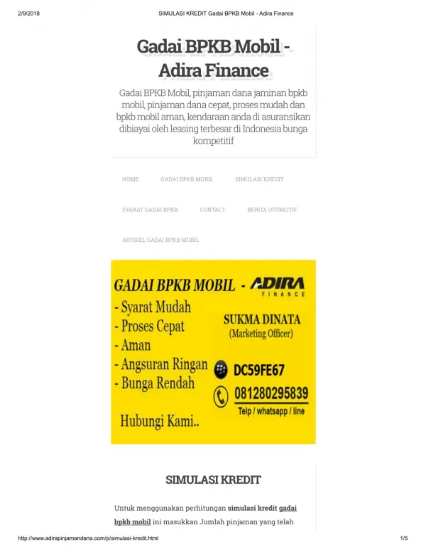 SIMULASI KREDIT Gadai BPKB Mobil - Adira Finance