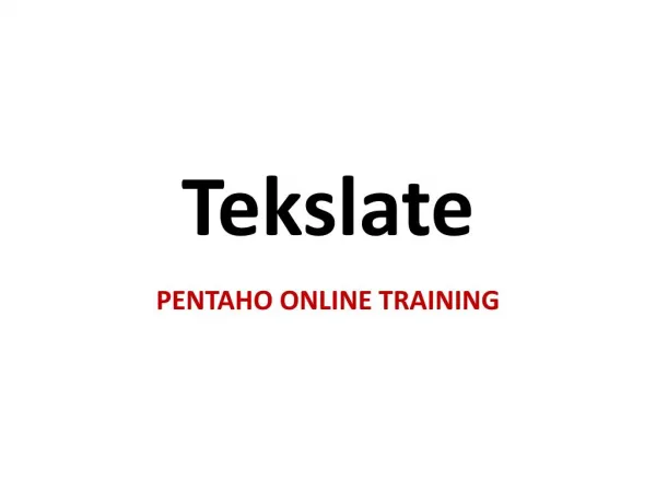 Pentaho Training, Pentaho online training videos