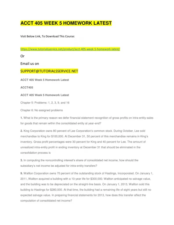 acct 405 week 5 homework latest