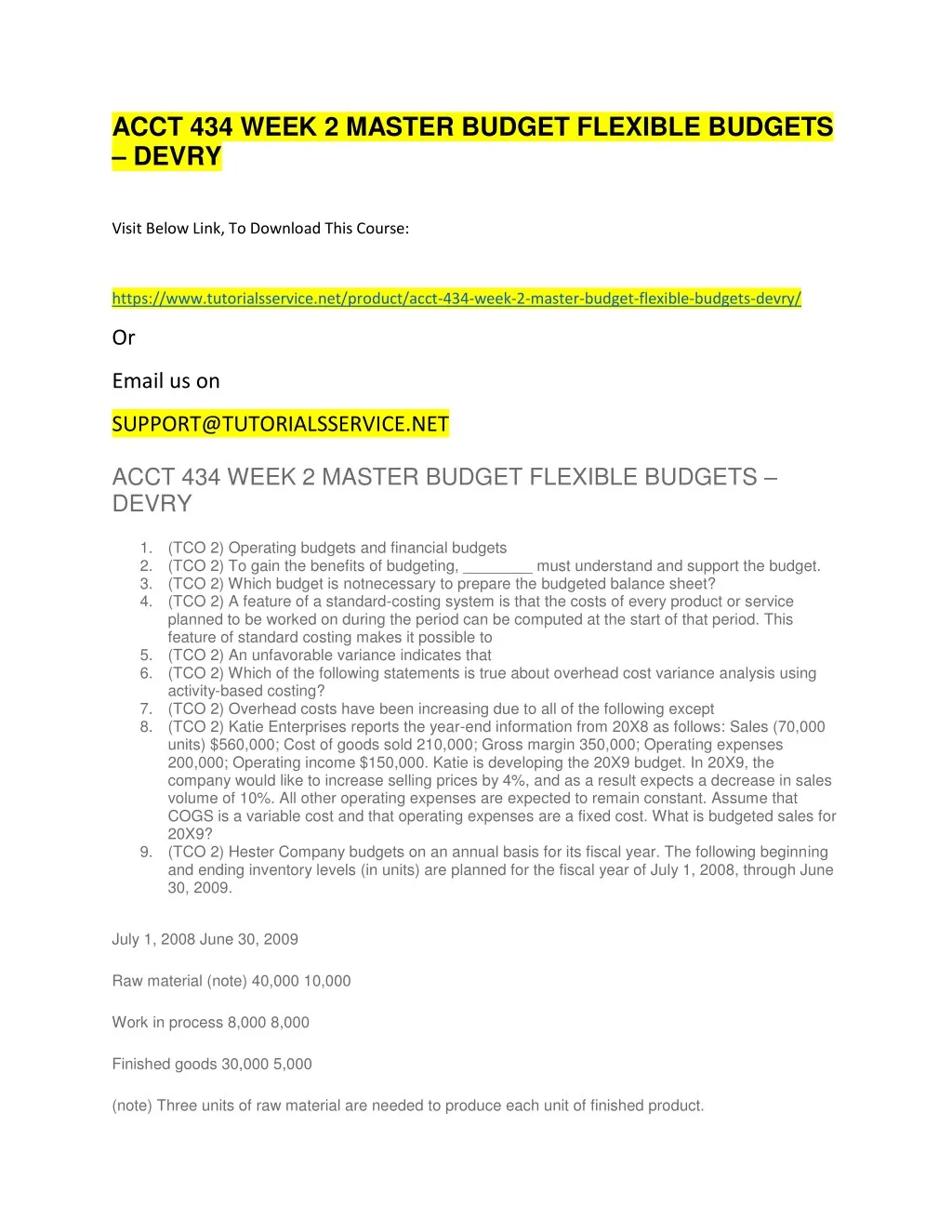 acct 434 week 2 master budget flexible budgets