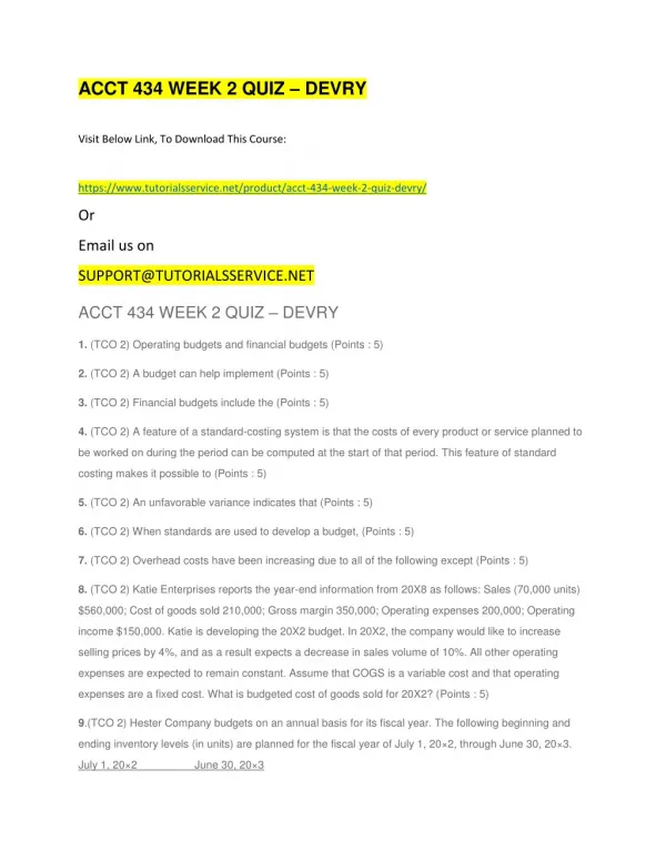 acct 434 week 2 quiz devry