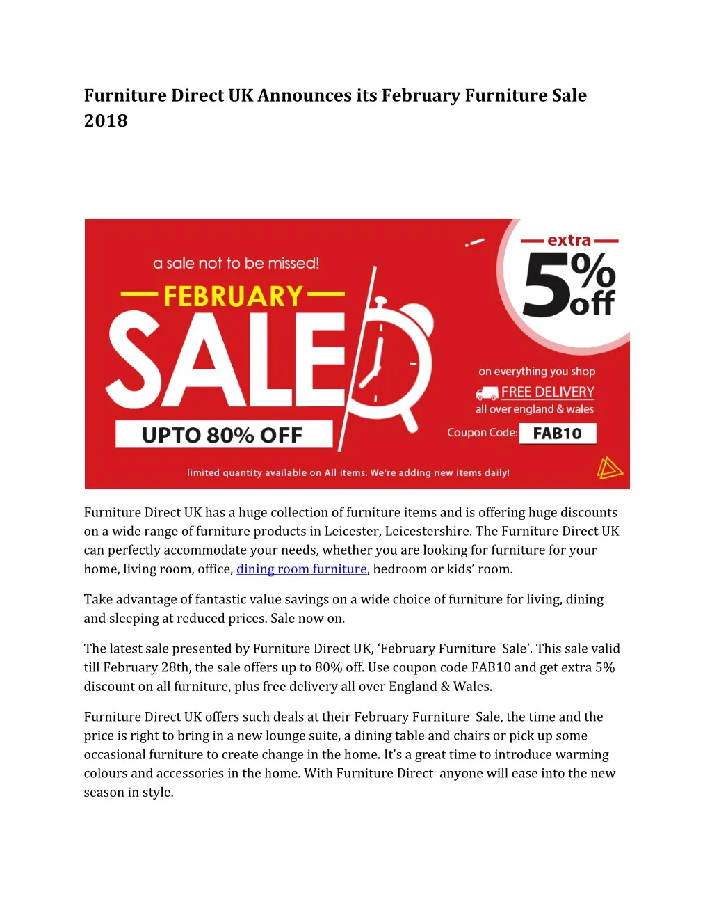 furniture direct uk announces its february
