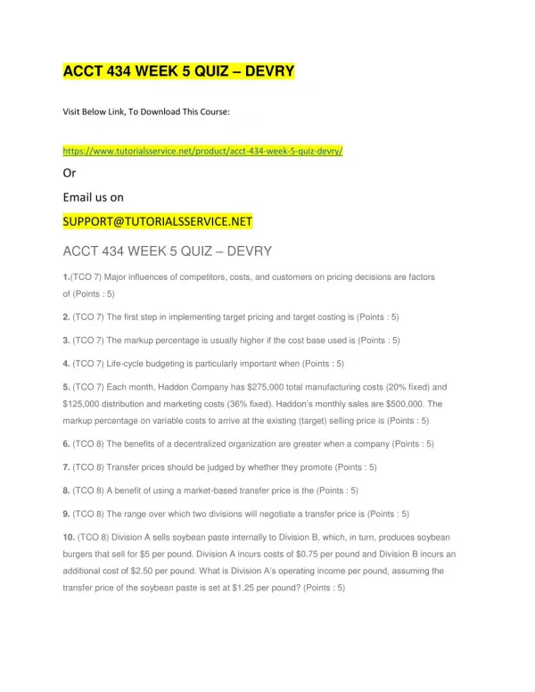 acct 434 week 5 quiz devry