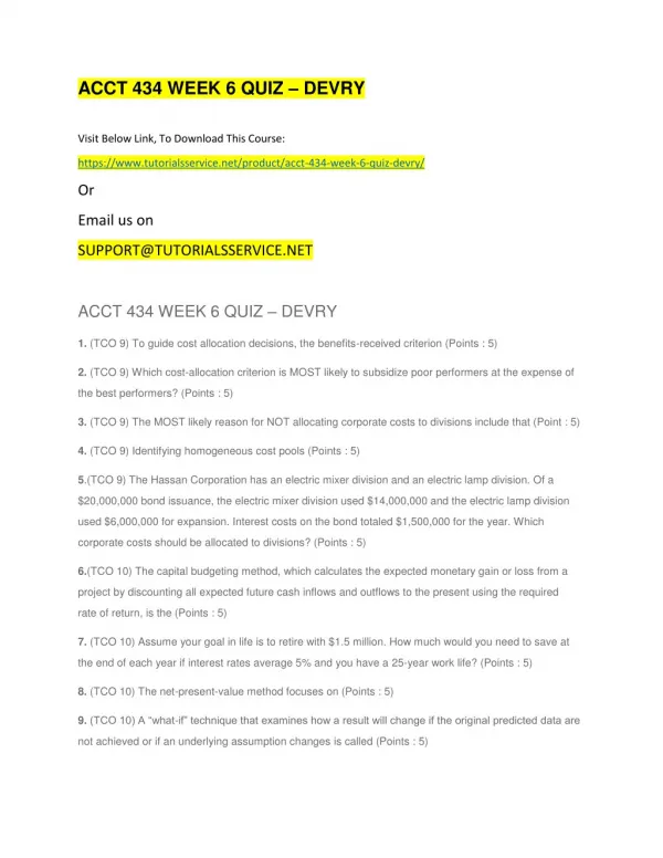 acct 434 week 6 quiz devry