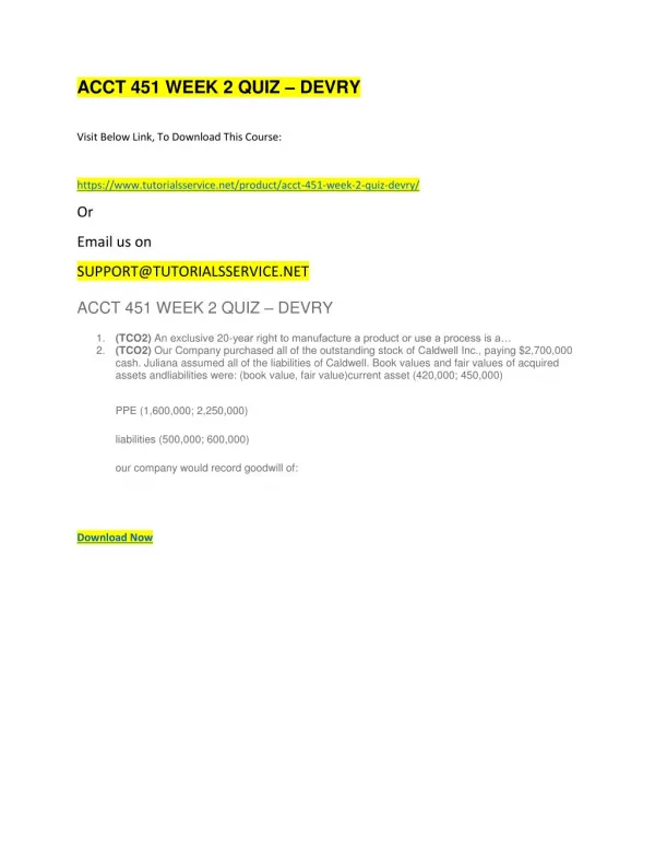 acct 451 week 2 quiz devry