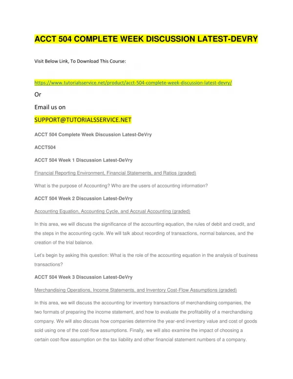 acct 504 complete week discussion latest devry