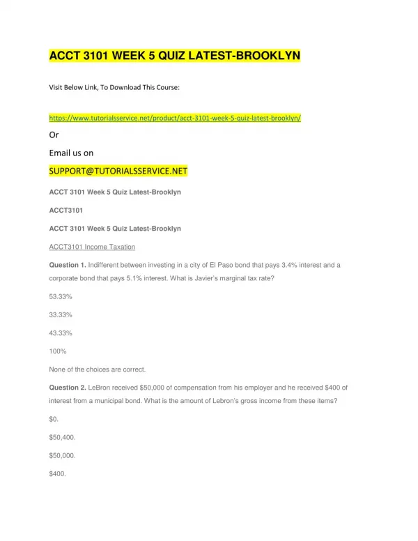 acct 3101 week 5 quiz latest brooklyn