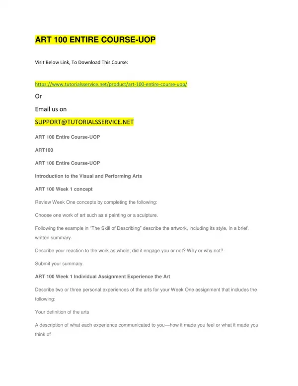 art 100 entire course uop