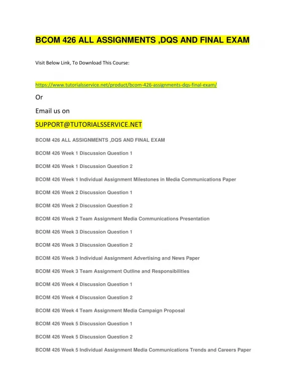 bcom 426 all assignments dqs and final exam