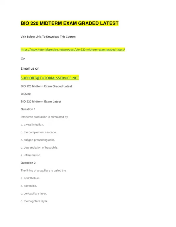 bio 220 midterm exam graded latest