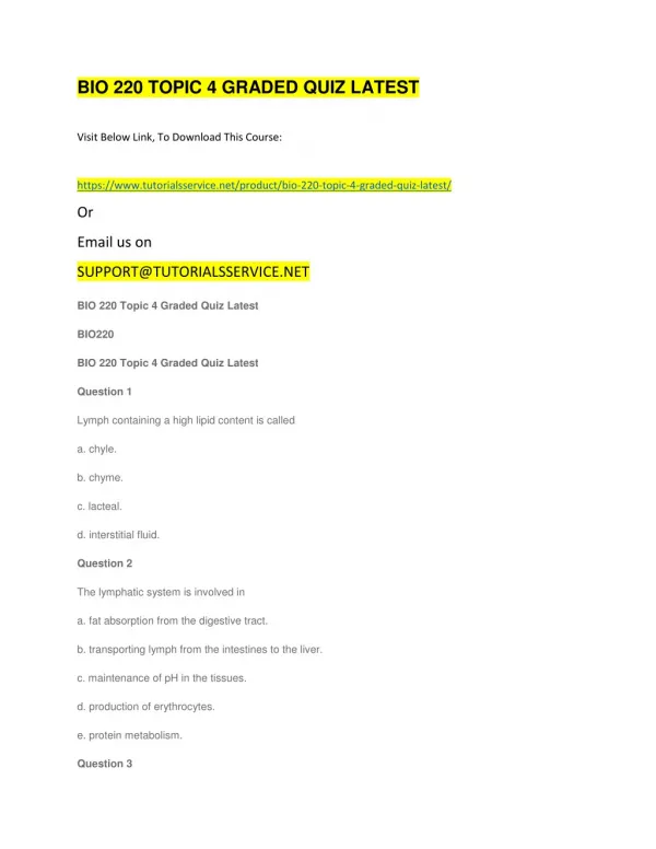 bio 220 topic 4 graded quiz latest