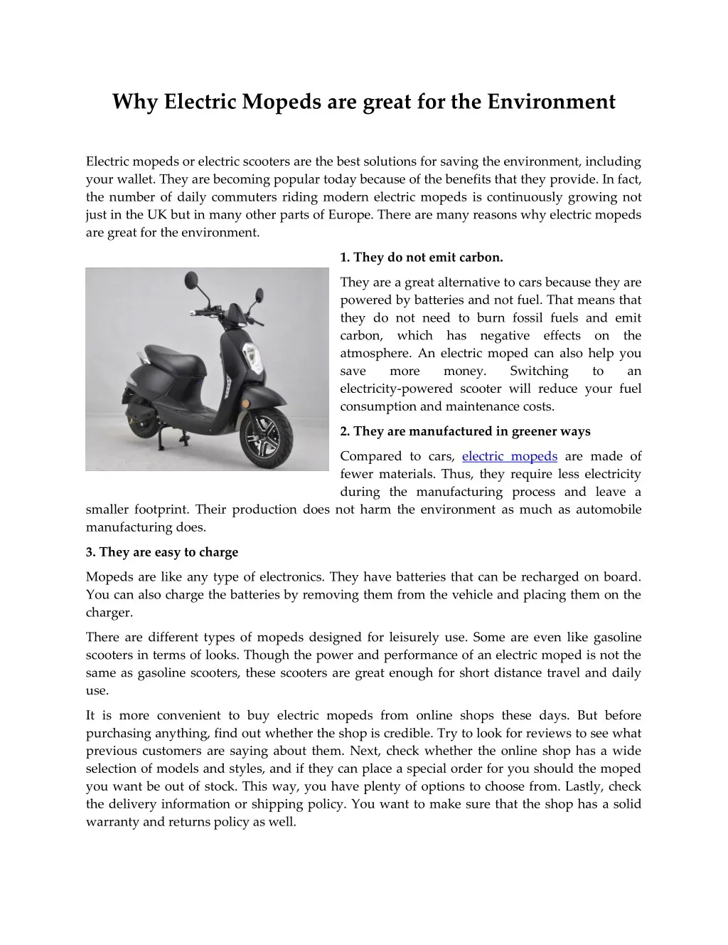 why electric mopeds are great for the environment