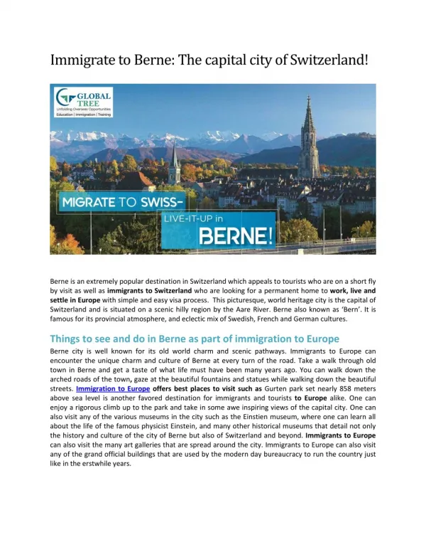 Immigrate to Berne: The capital city of Switzerland!
