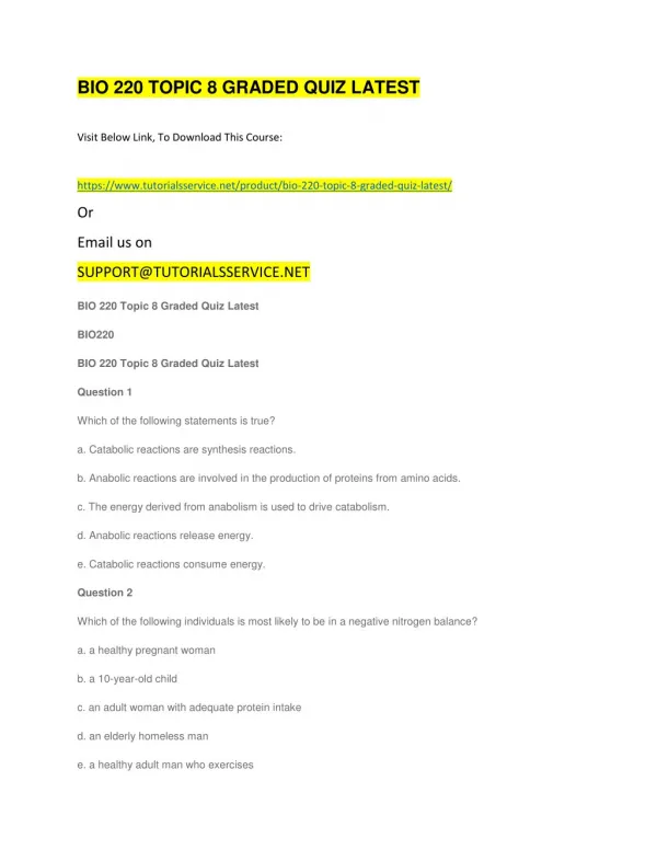 bio 220 topic 8 graded quiz latest
