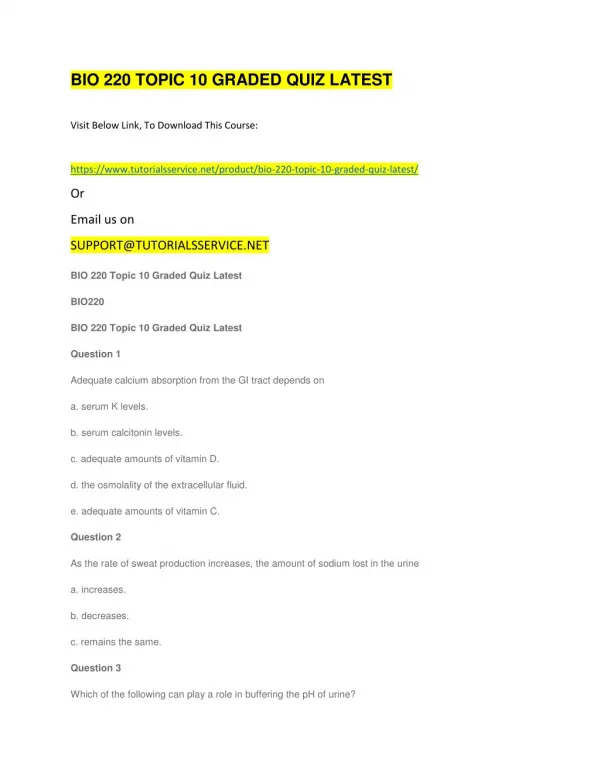 bio 220 topic 10 graded quiz latest