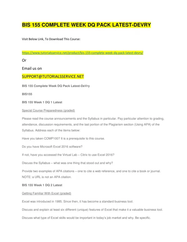 bis 155 complete week dq pack latest devry