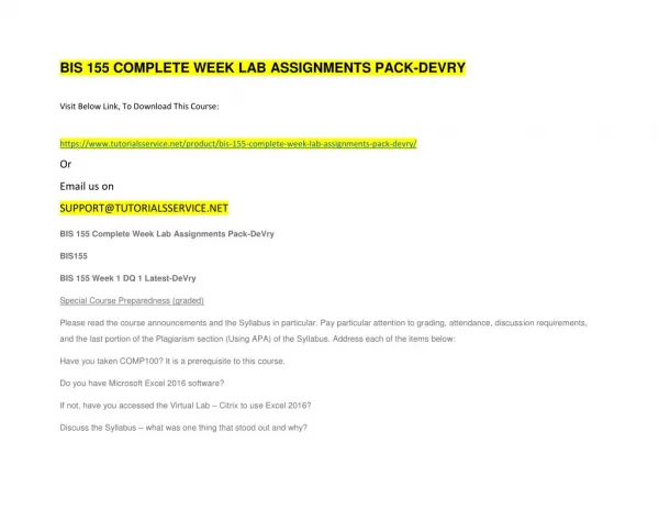 bis 155 complete week lab assignments pack devry