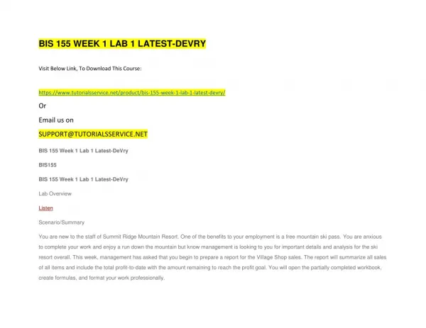 bis 155 week 1 lab 1 latest devry