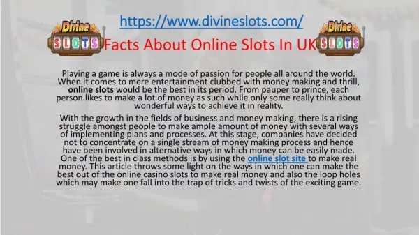 Facts About Online Slots In UK