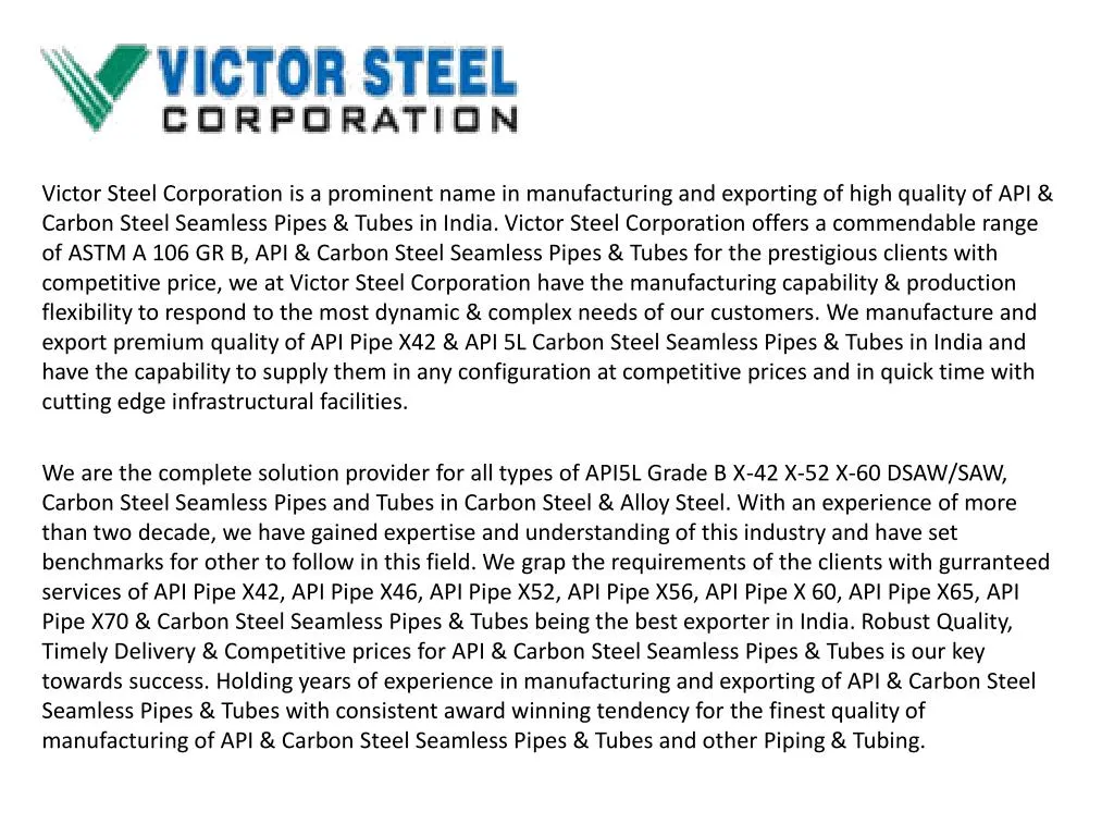victor steel corporation is a prominent name