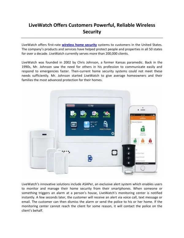 LiveWatch Offers Customers Powerful, Reliable Wireless Security