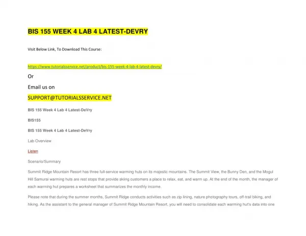 bis 155 week 4 lab 4 latest devry