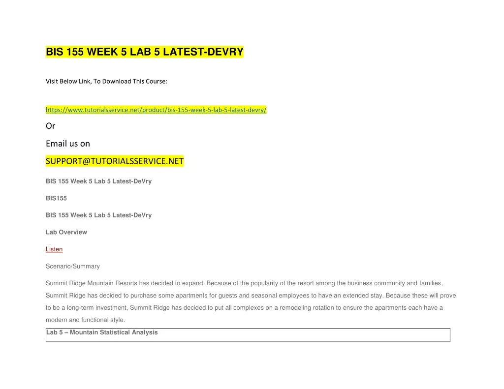 bis 155 week 5 lab 5 latest devry