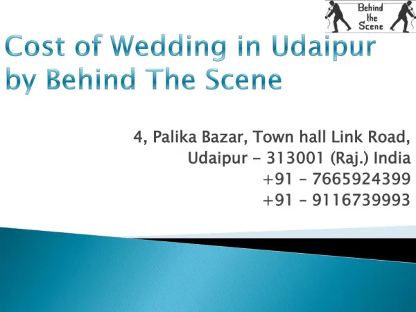 Cost of Wedding in Udaipur by Behind The Scene