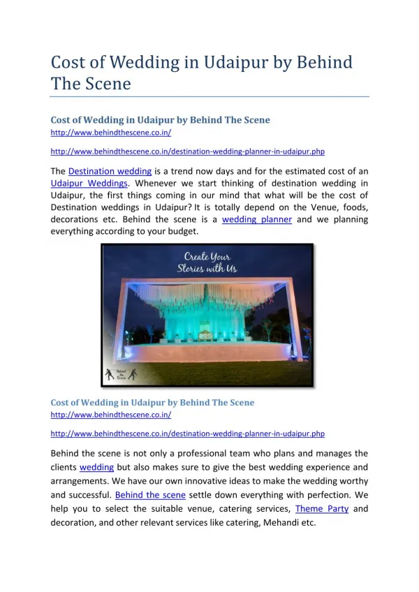 cost of wedding in udaipur by behind the scene