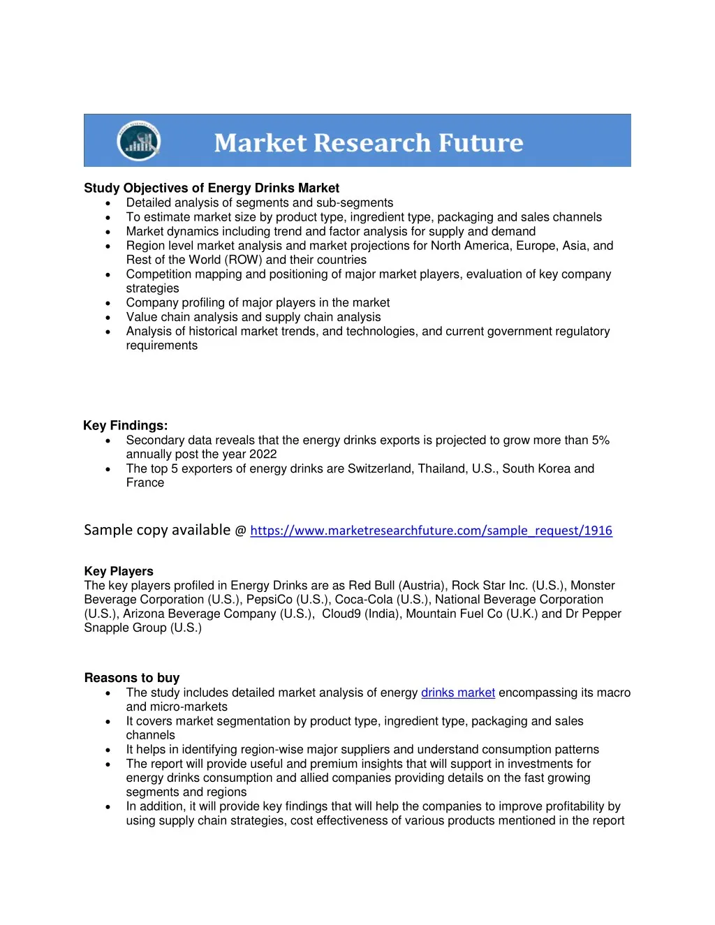 study objectives of energy drinks market detailed