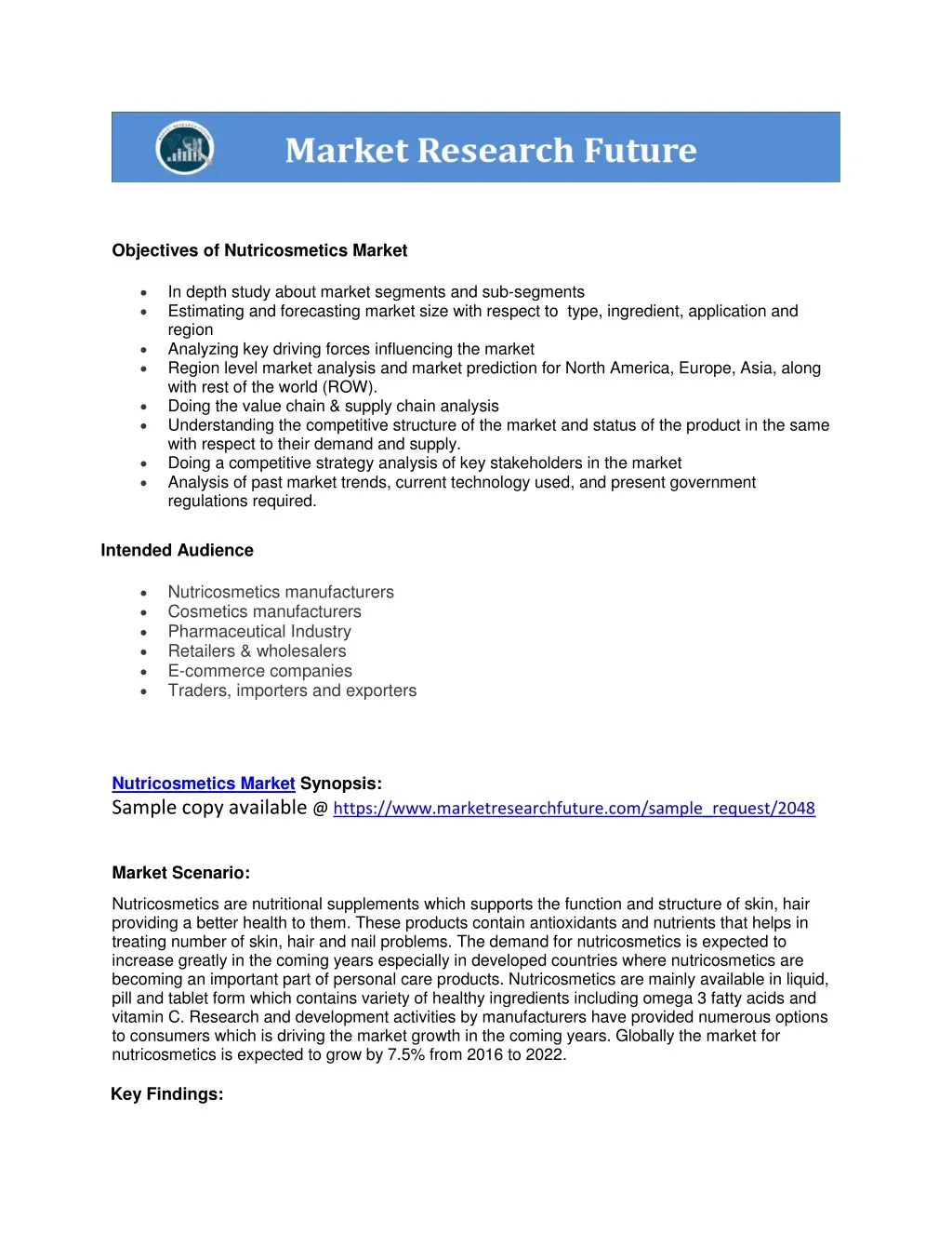 objectives of nutricosmetics market