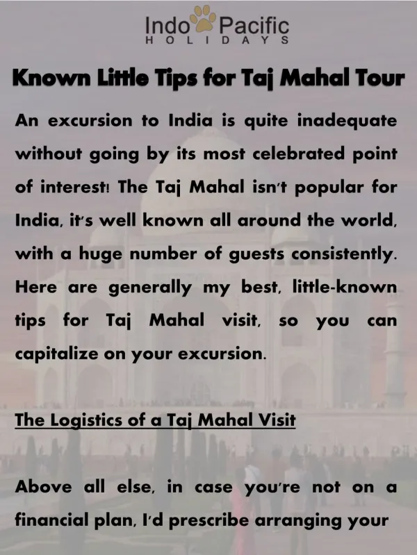 Known Little Tips for Taj Mahal Tour