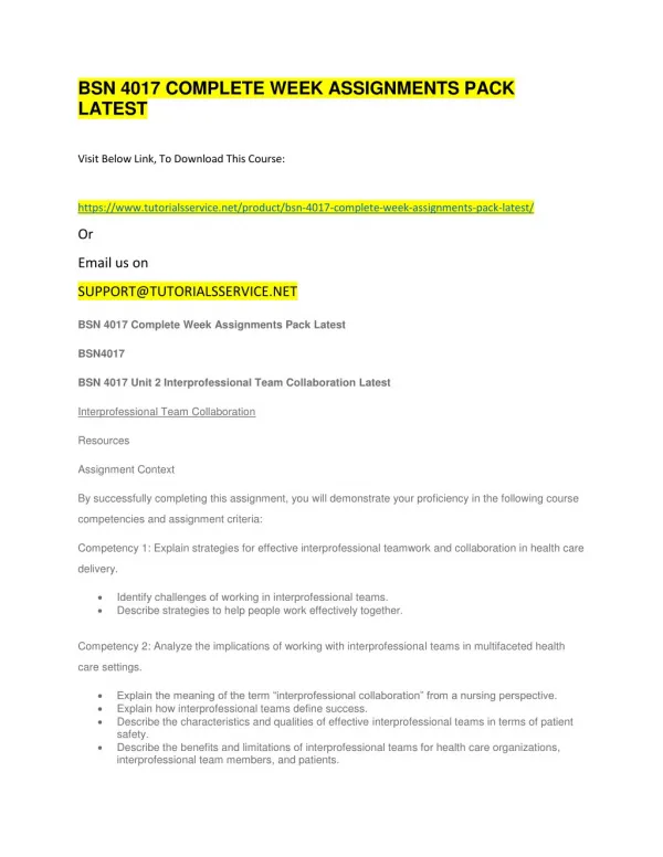 bsn 4017 complete week assignments pack latest