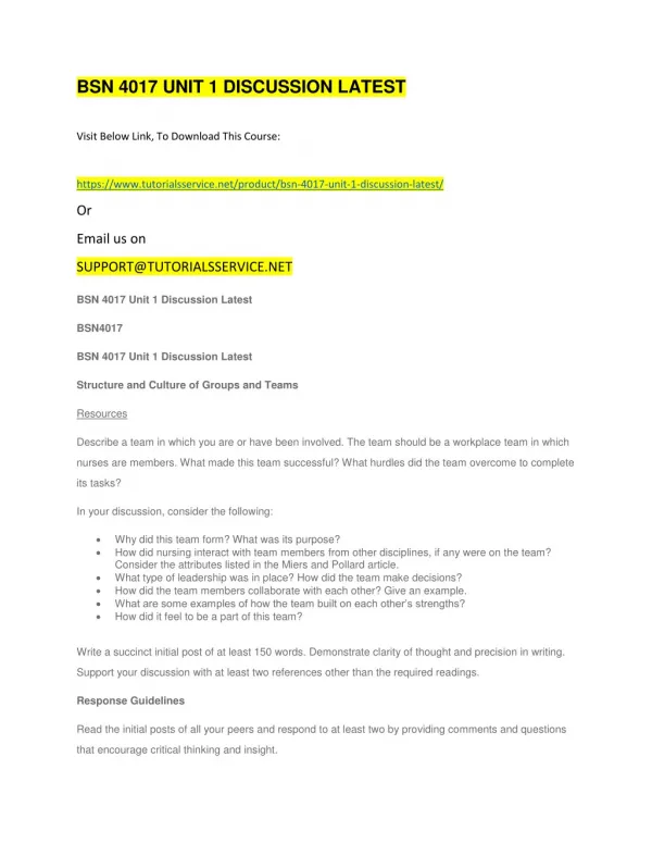 bsn 4017 unit 1 discussion latest
