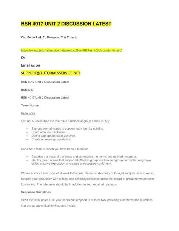 bsn 4017 unit 2 discussion latest