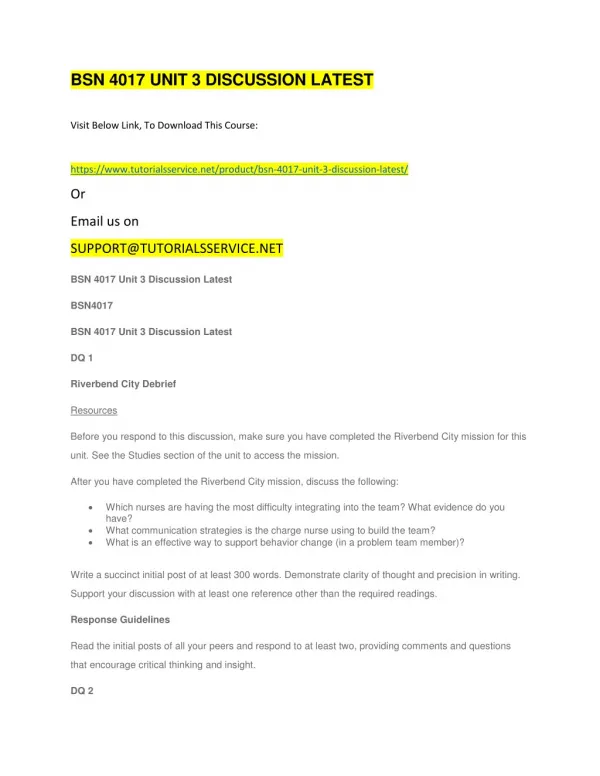 bsn 4017 unit 3 discussion latest