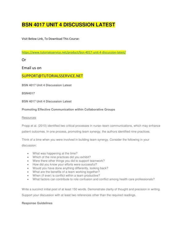 bsn 4017 unit 4 discussion latest