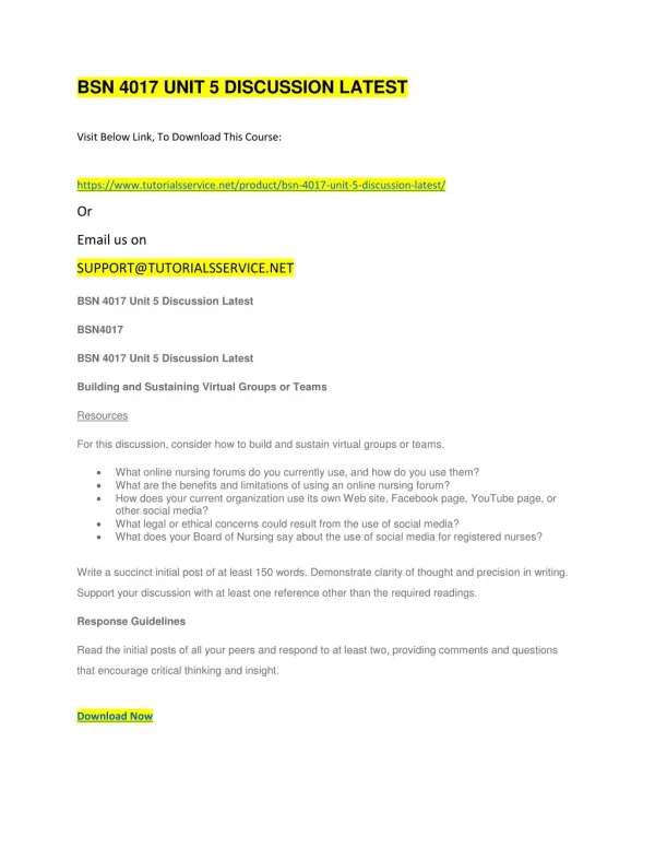 bsn 4017 unit 5 discussion latest