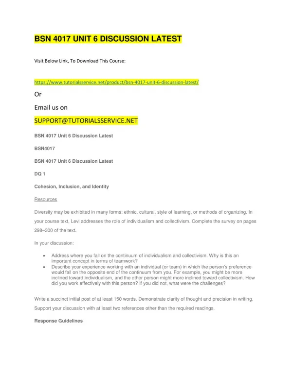 bsn 4017 unit 6 discussion latest