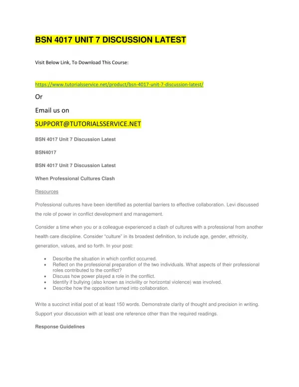 bsn 4017 unit 7 discussion latest