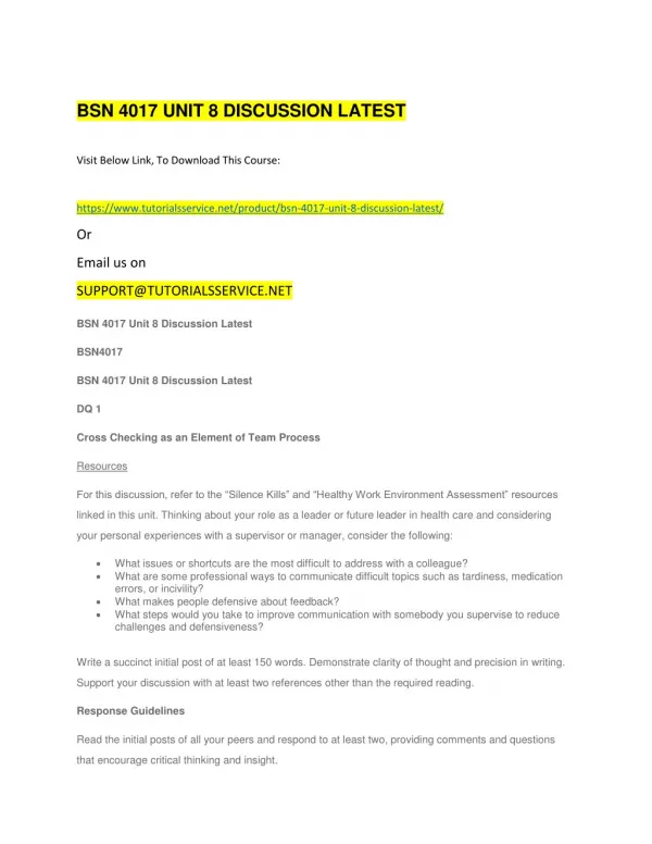 bsn 4017 unit 8 discussion latest