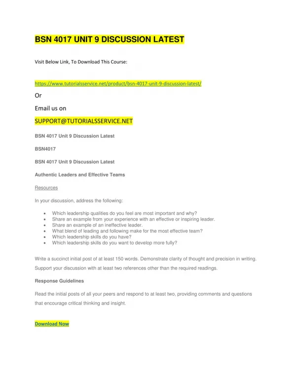 bsn 4017 unit 9 discussion latest