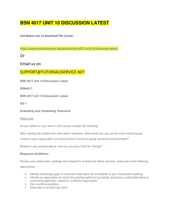 bsn 4017 unit 10 discussion latest