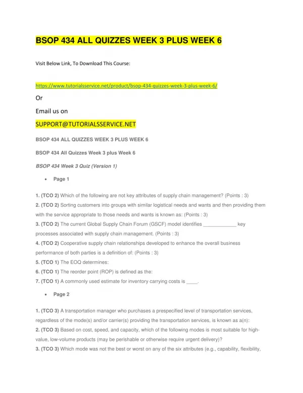 bsop 434 all quizzes week 3 plus week 6
